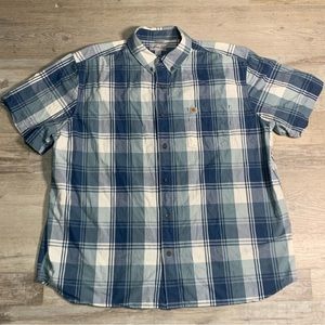Carhartt Mens Blue White Gray Plaid Relaxed Fit Button Up Shirt 2XL